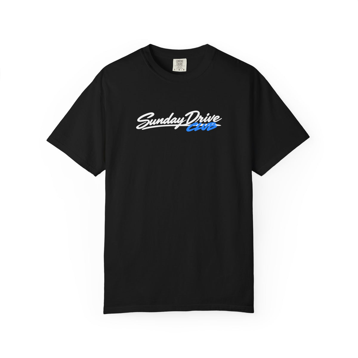 Black T-shirt with front “Sunday Drive Club” logo print