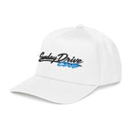 White embroidered baseball hat with "Sunday Drive Club" logo on the front panel.