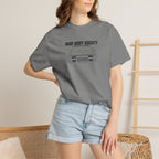 Grey crewneck JDM graphic T-shirt with front car print, worn by model