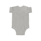 Heather gray baby bodysuit, plain front without visible graphic