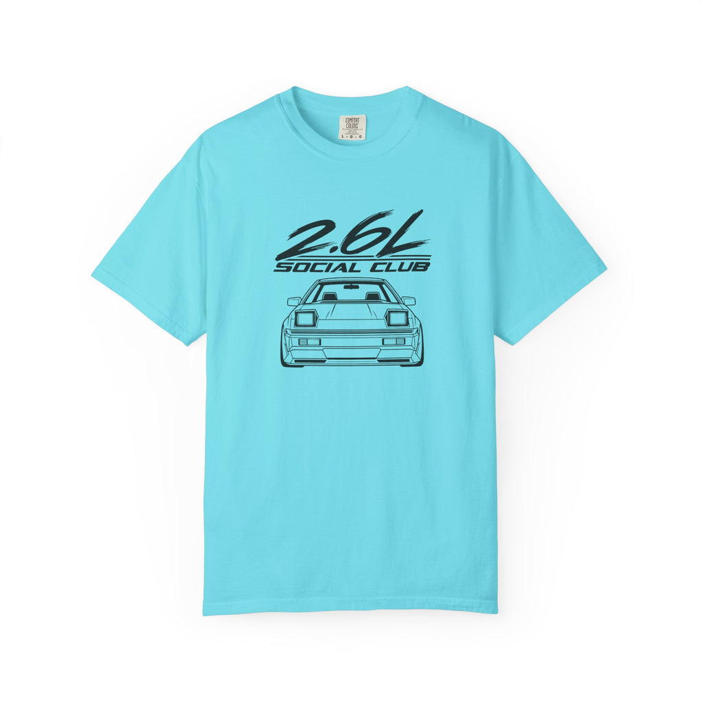 Lagoon blue crew-neck T-shirt with 2.6L Social Club JDM car graphic