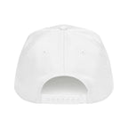 White baseball hat back view with ventilation eyelets and snapback strap.