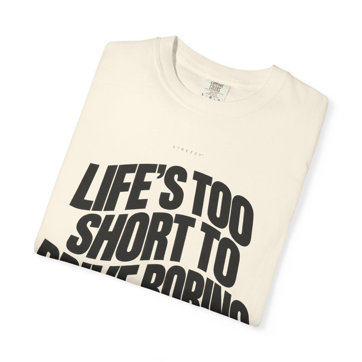 Ivory crewneck T-shirt with large black quote graphic