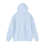 Light blue pullover hoodie rear view with hood and long sleeves