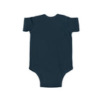 Dark blue short-sleeve baby bodysuit with snap bottom