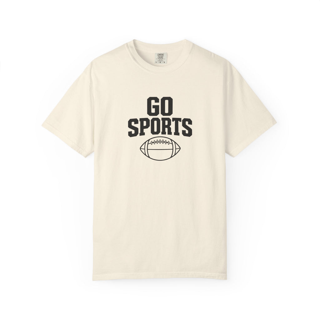 Ivory football T-shirt with Go Sports logo graphic and football emblem