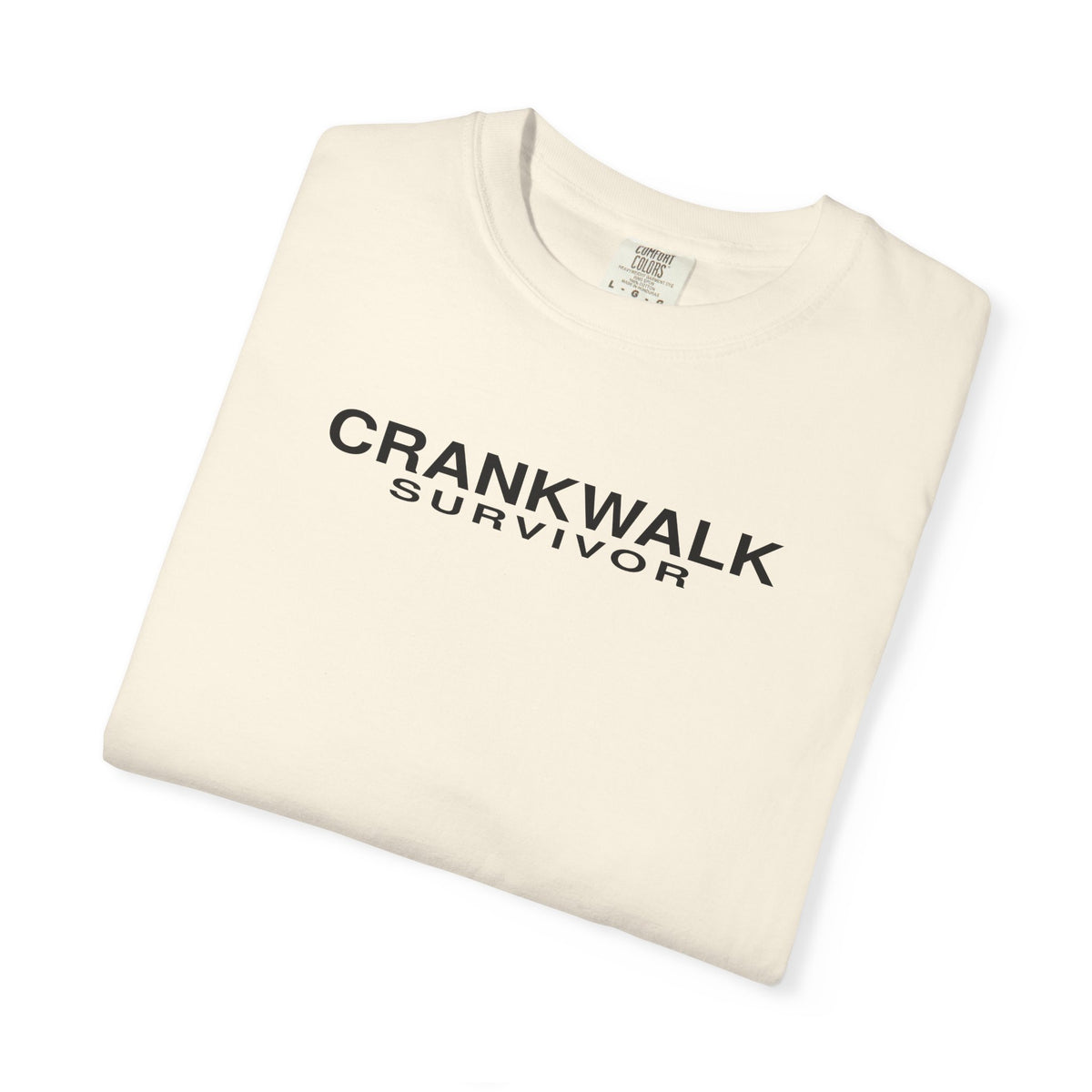 Ivory Crankwalk Survivor T-shirt with front screen print logo.