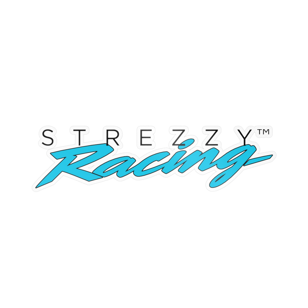 Kiss-cut racing logo sticker with teal “Kaching” script and white border