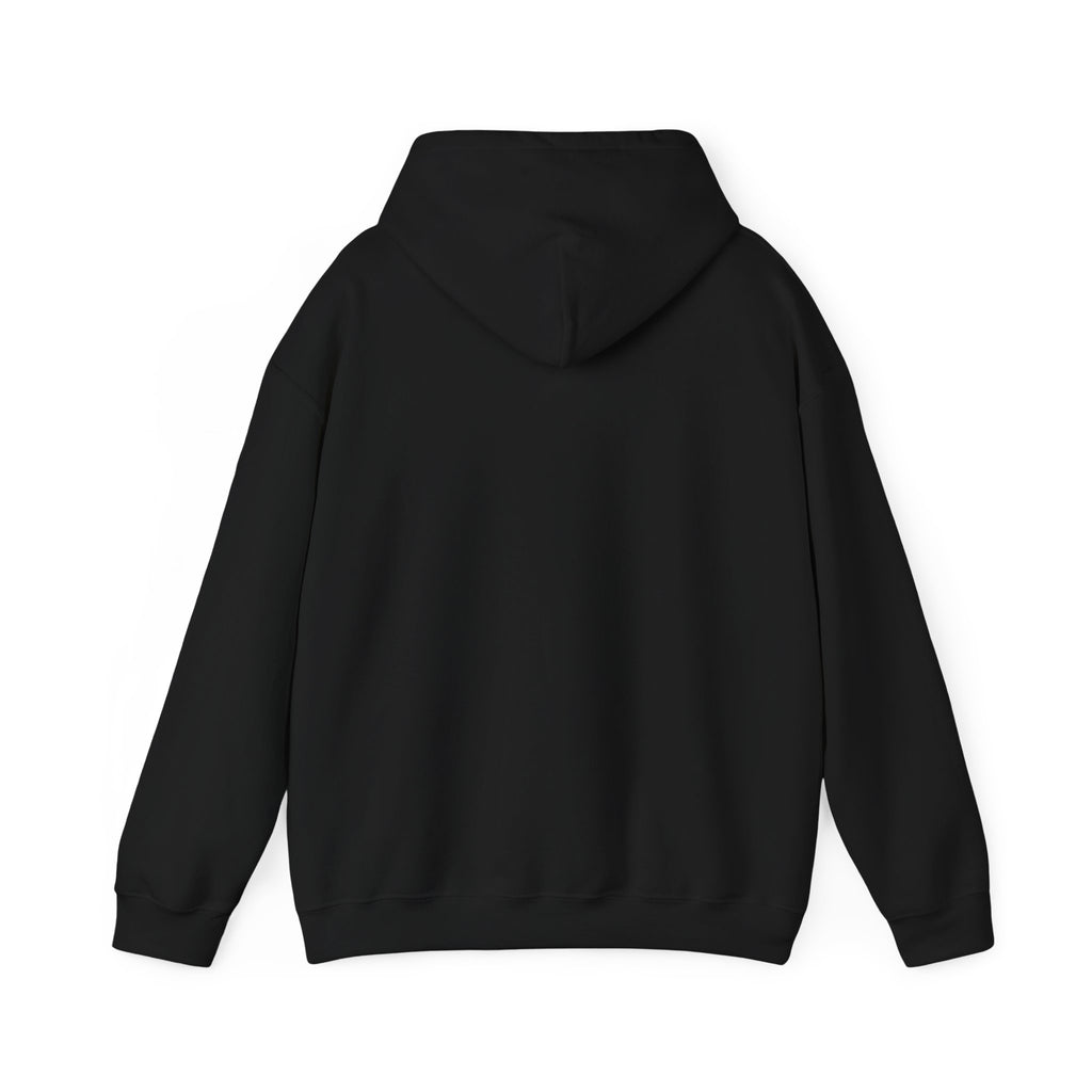 Black pullover hoodie with attached hood and long sleeves