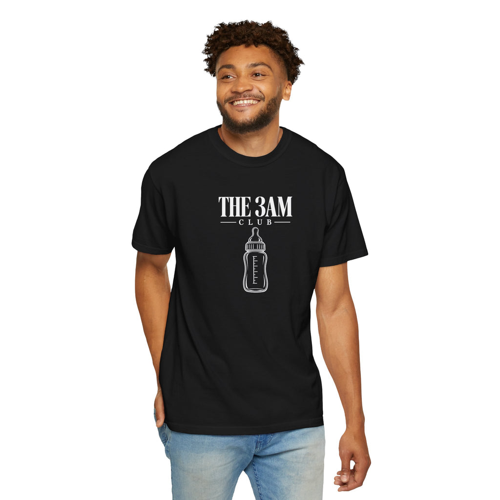 Black crew-neck baby bottle T-shirt with “THE 3AM CLUB” front graphic