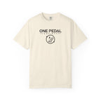 Ivory EV T-shirt with One Pedal Society logo on the chest