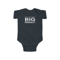 Black baby bodysuit with short sleeves and front slogan graphic