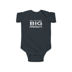 Black baby bodysuit with short sleeves and front slogan graphic