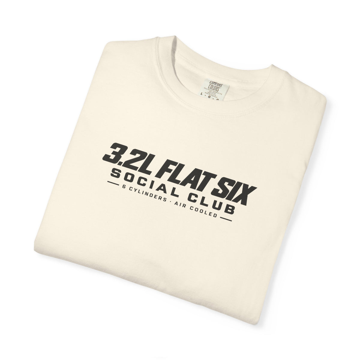 Ivory crew-neck T-shirt with bold '3.2L Flat Six Social Club' front graphic