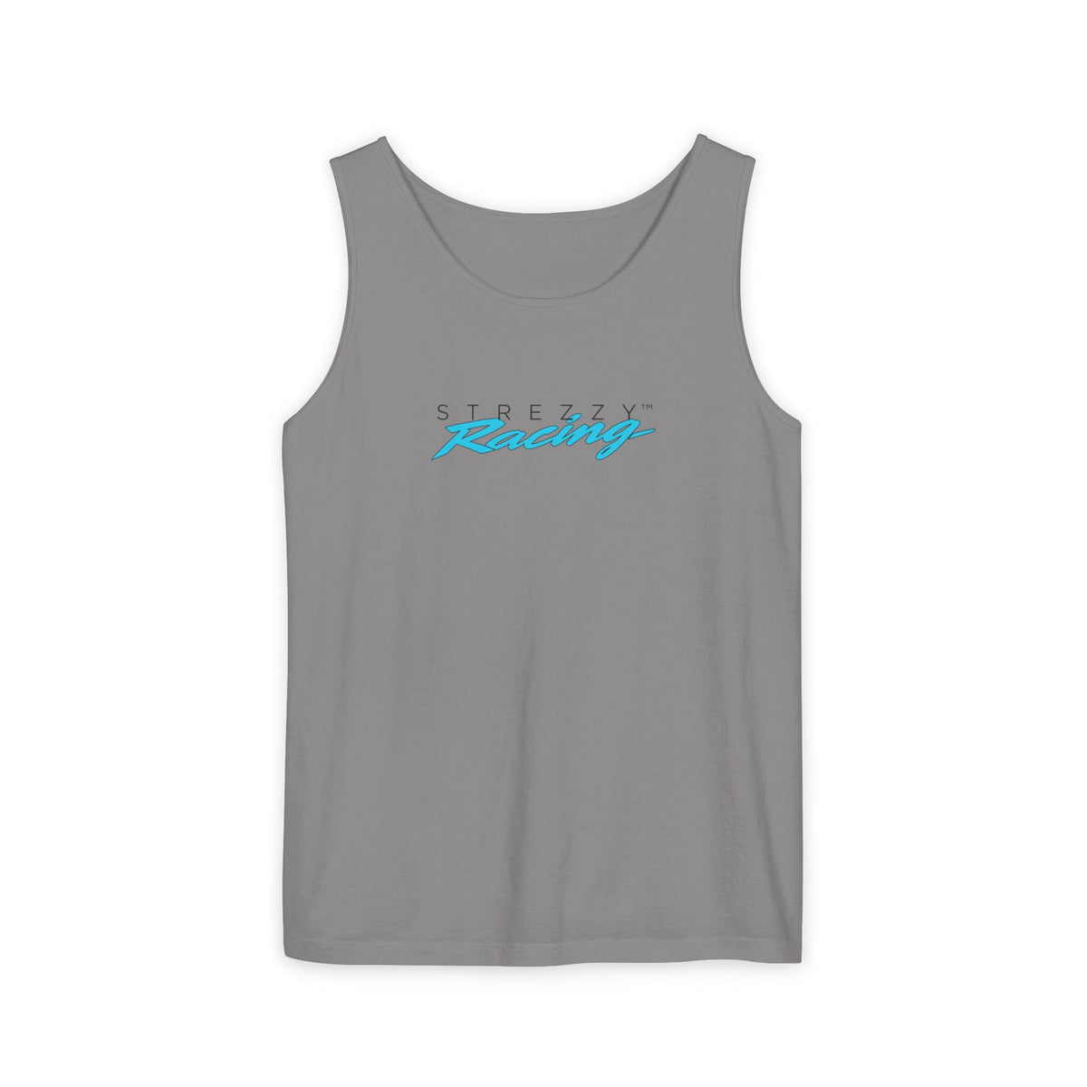 Grey racing tank top with crew neckline and front logo print