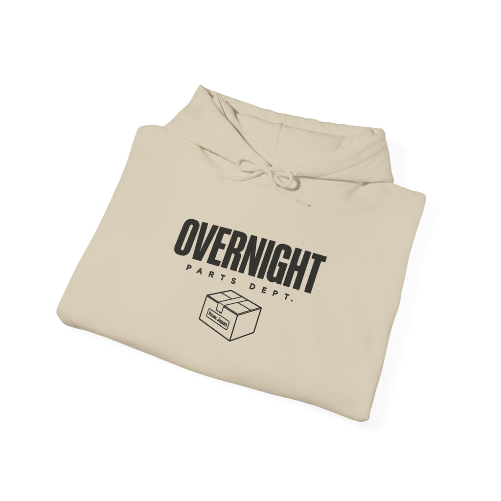 Sand pullover hoodie folded with chest logo graphic and drawstring hood