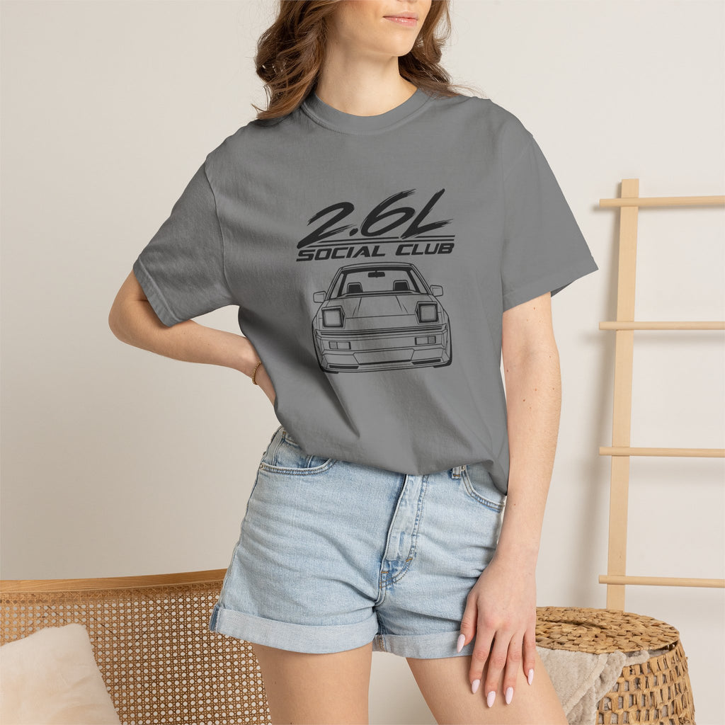 Grey JDM T-shirt with 2.6L Social Club car graphic on front