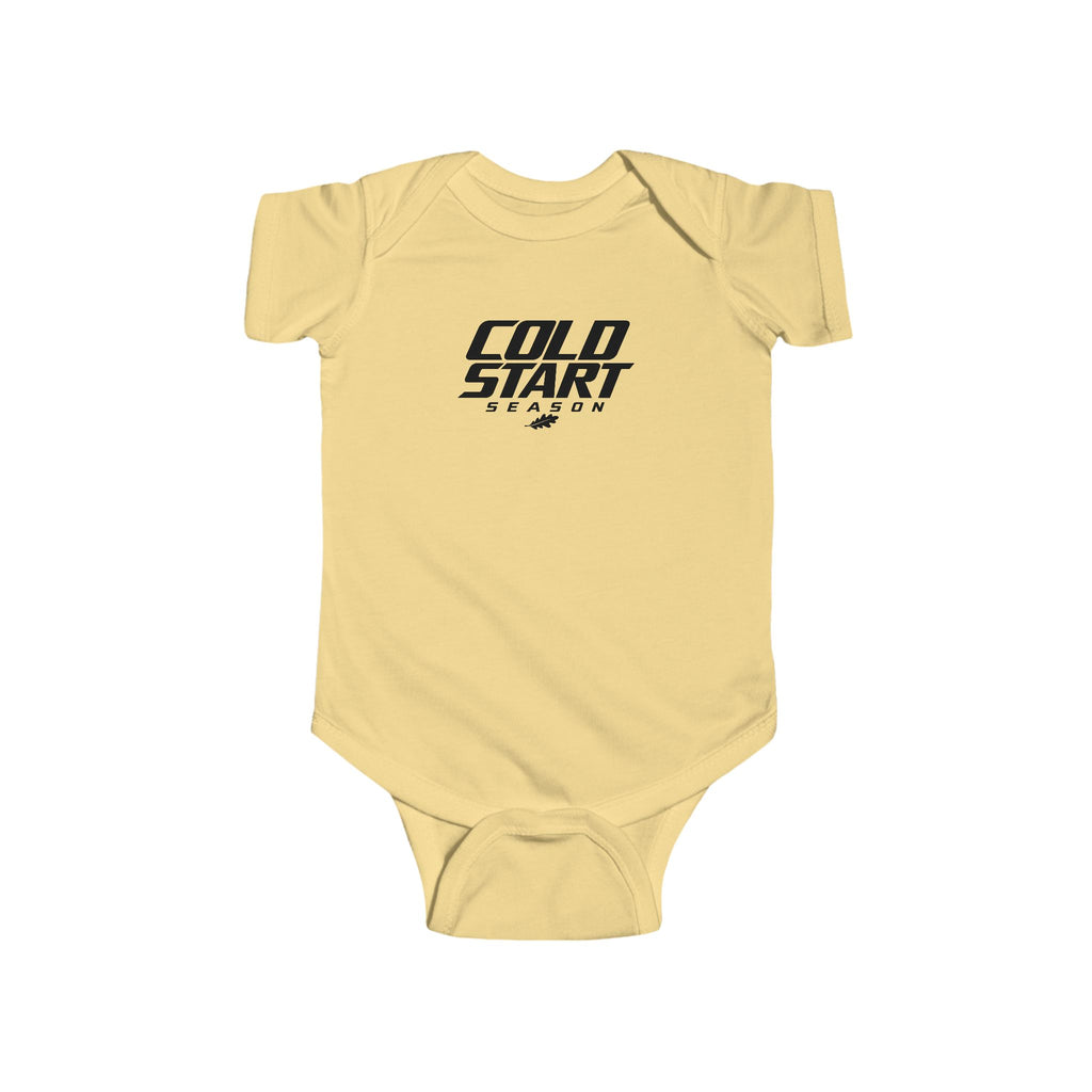 Butter yellow baby short-sleeve bodysuit with chest graphic logo