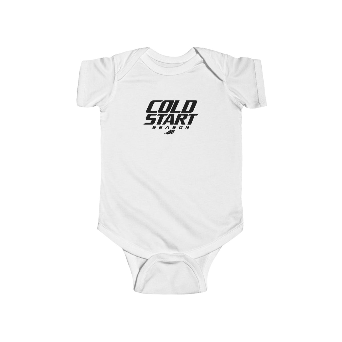 White baby short-sleeve bodysuit with chest graphic logo