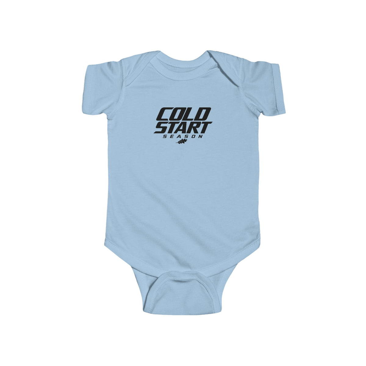 Light blue baby short-sleeve bodysuit with chest graphic logo