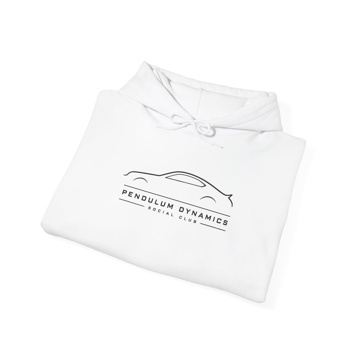 White social club hoodie with front logo graphic and drawstring hood