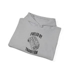 Sport grey hoodie with drawstring hood and 'Fueled by Tradition' inline six engine graphic