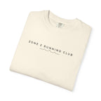 Ivory crewneck T-shirt with arched “ZONE 2 RUNNING CLUB” chest graphic