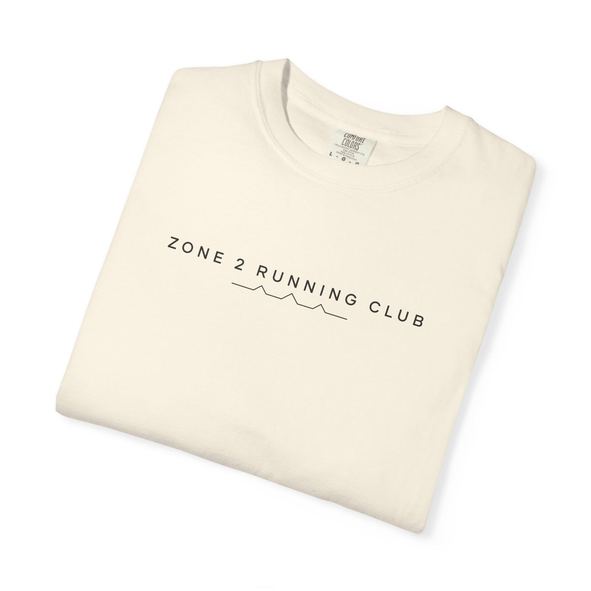 Ivory crewneck T-shirt with arched “ZONE 2 RUNNING CLUB” chest graphic
