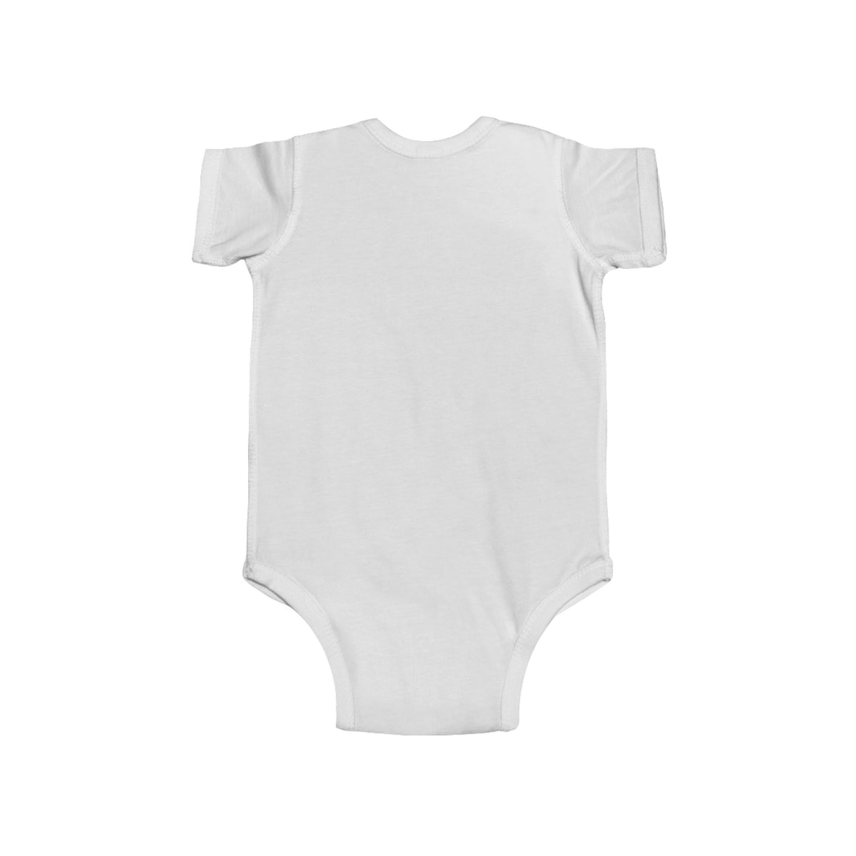 White short-sleeve baby bodysuit, back view