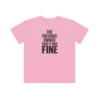 Kids graphic T-shirt, pink with 'FINE' slogan text print