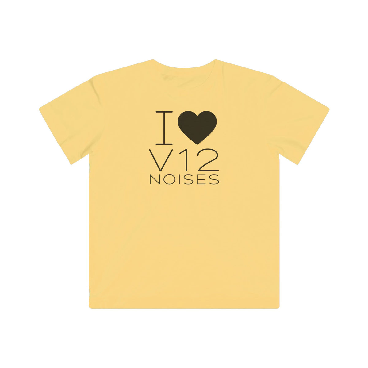 Kids butter yellow T-shirt with heart and V12 NOISES front graphic