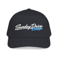 Black baseball cap with embroidered Sunday Drive Club logo on front