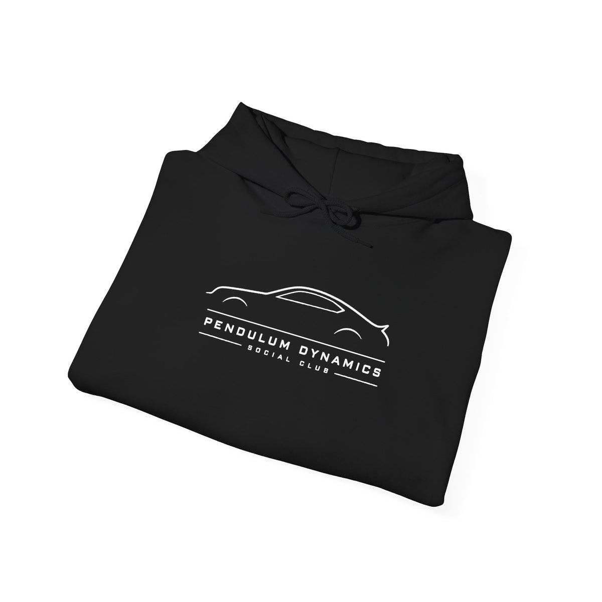 Black social club hoodie with front logo graphic and drawstring hood