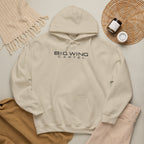 Sand hoodie with front pouch pocket, drawstring hood, and Big Wing logo print