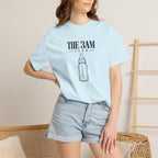 Light blue “THE 3AM CLUB” baby bottle graphic t-shirt worn by a model
