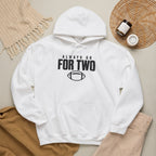 White football hoodie with front logo, drawstring hood, and kangaroo pocket