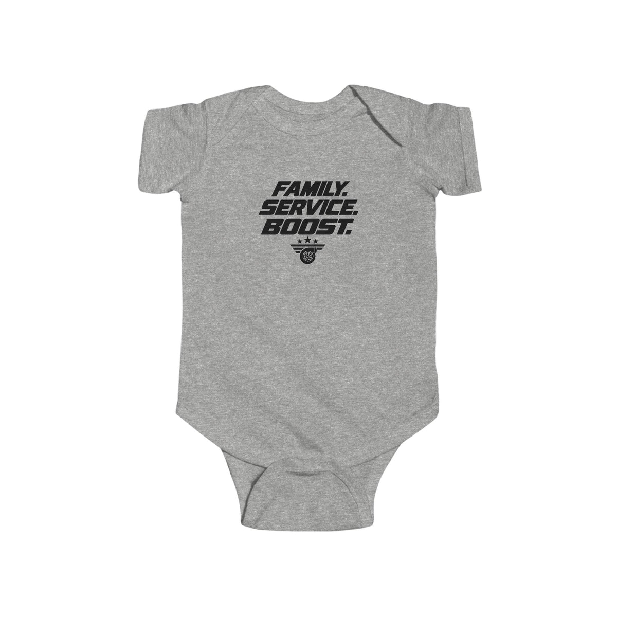 Baby bodysuit, heather gray, front graphic print