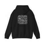 Black hoodie back view with hood and centered street-map graphic