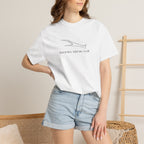White crewneck T-shirt with fish graphic logo on the chest
