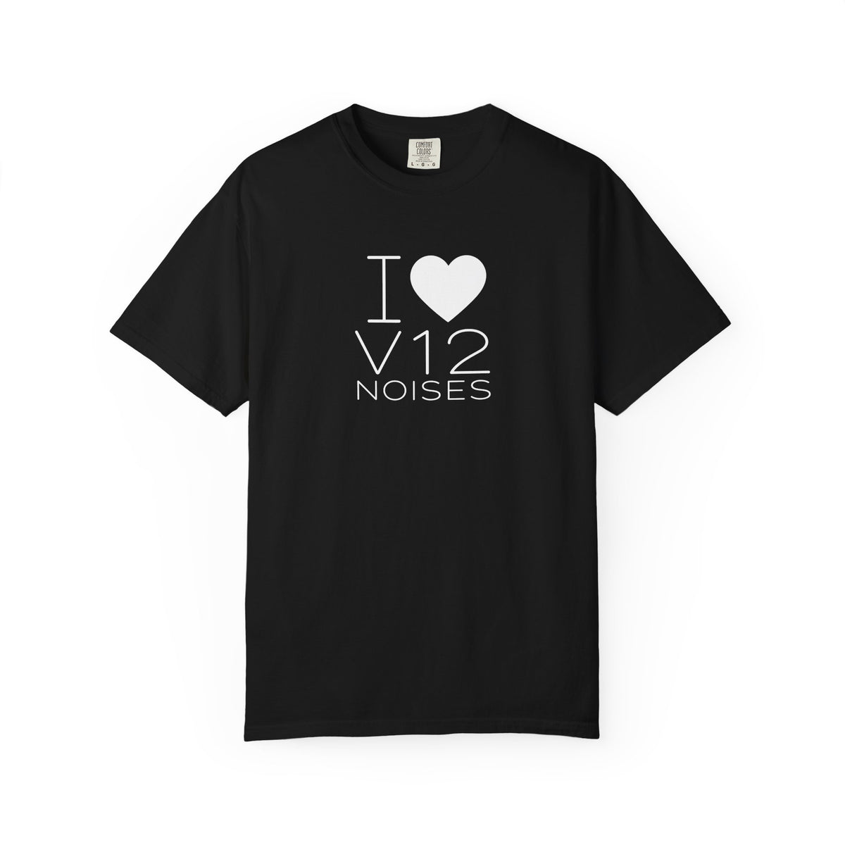 Black T-shirt with I heart V12 NOISES logo on front