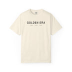Ivory T-shirt with “GOLDEN ERA” text graphic and year range print on chest