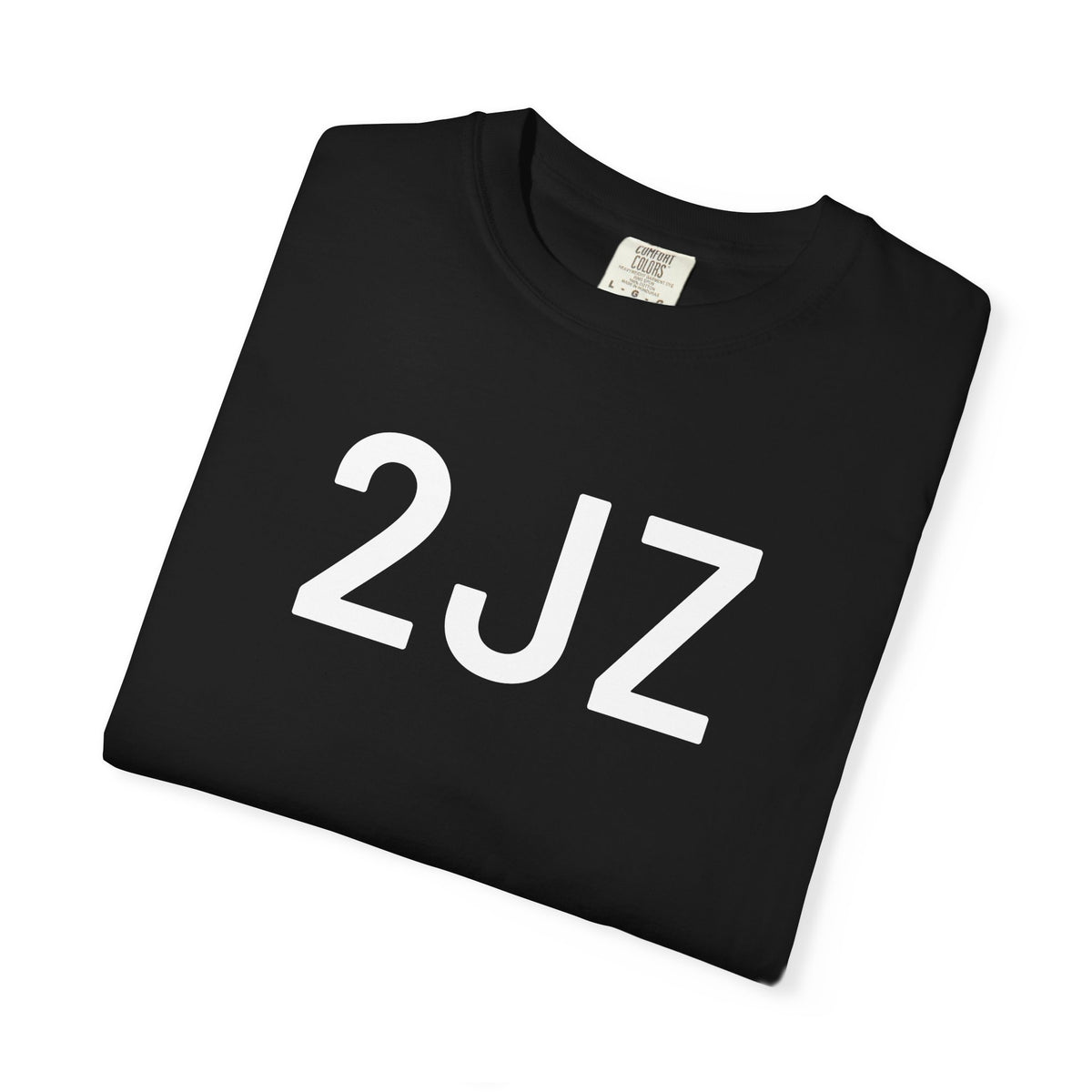 Folded black 2JZ graphic T-shirt, crew neck, short sleeves
