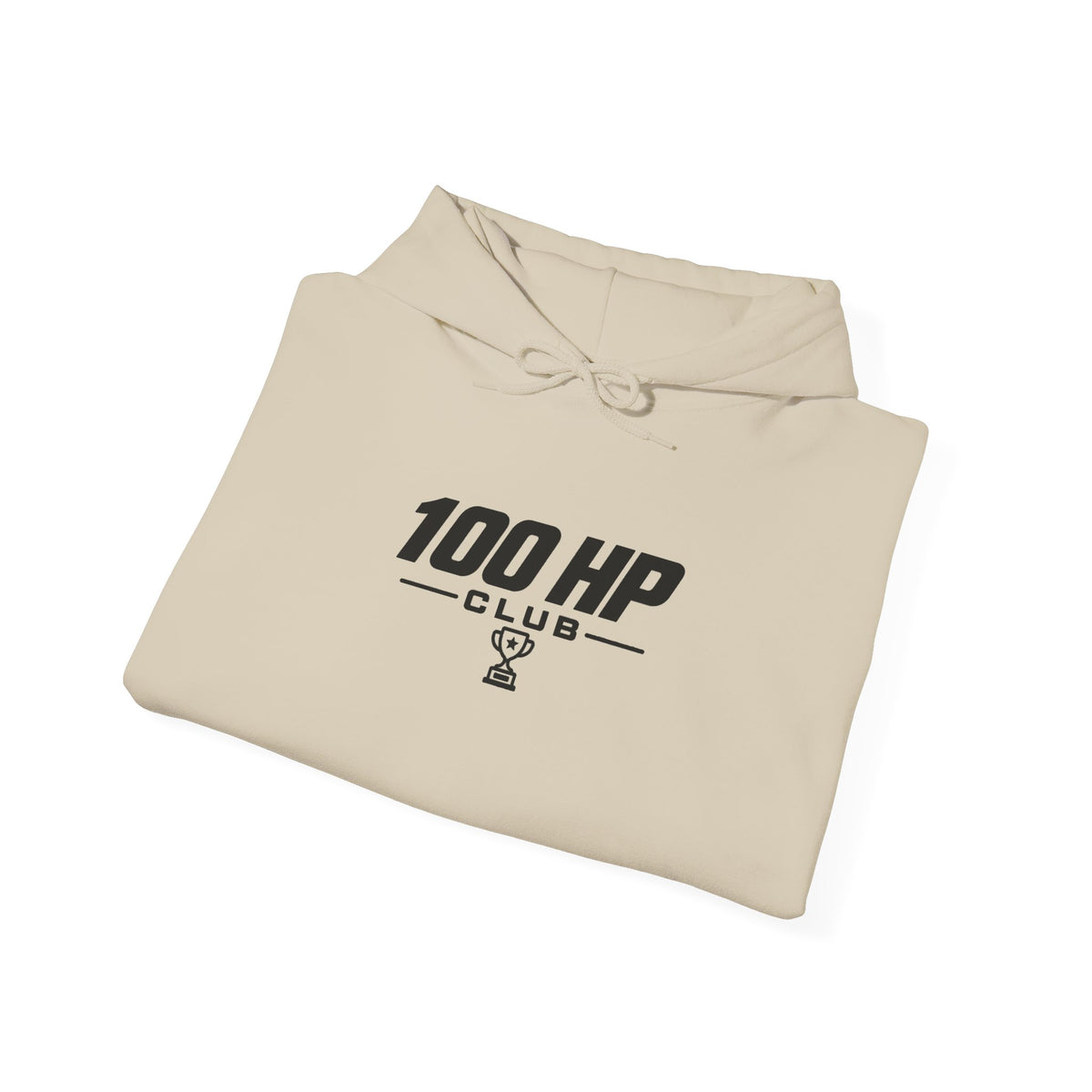 Sand pullover hoodie with drawstring hood and 100 HP Club chest logo