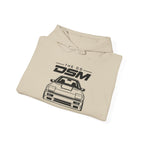Sand JDM hoodie folded with large front car and “THE OG DSM” graphic