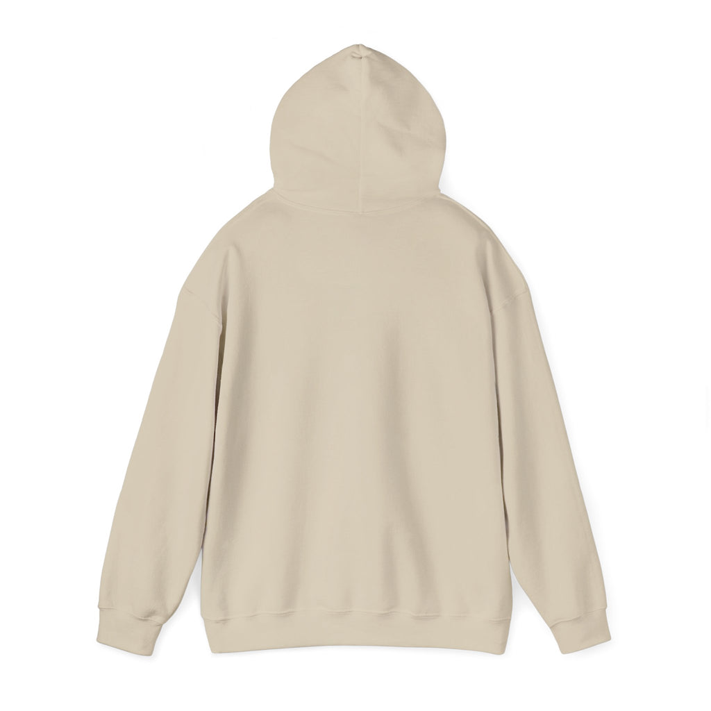 Sand pullover hoodie with hood and long sleeves, back view
