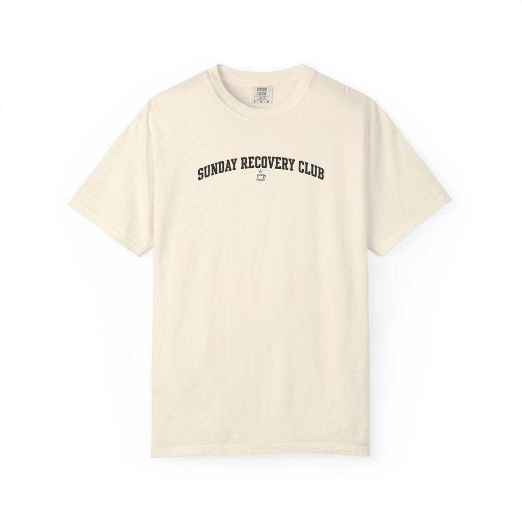 Ivory T-shirt with small 'Sunday Recovery Club' front logo