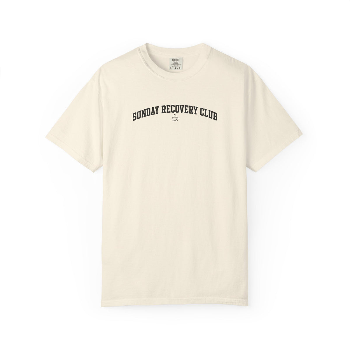 Ivory T-shirt with small 'Sunday Recovery Club' front logo