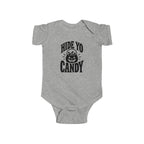 Heather gray kids graphic baby bodysuit with 'Hide Yo Candy' pumpkin logo