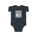 Black baby bodysuit with “CERTIFIED MONSTER” graphic on front