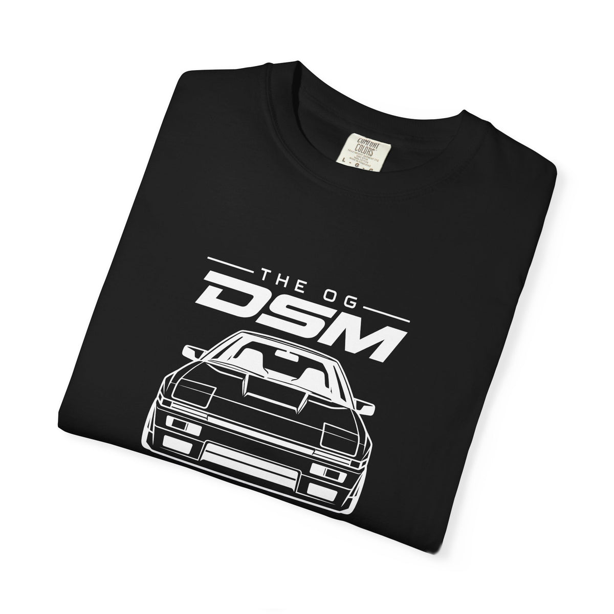 Black crewneck T-shirt with front DSM logo and detailed car graphic